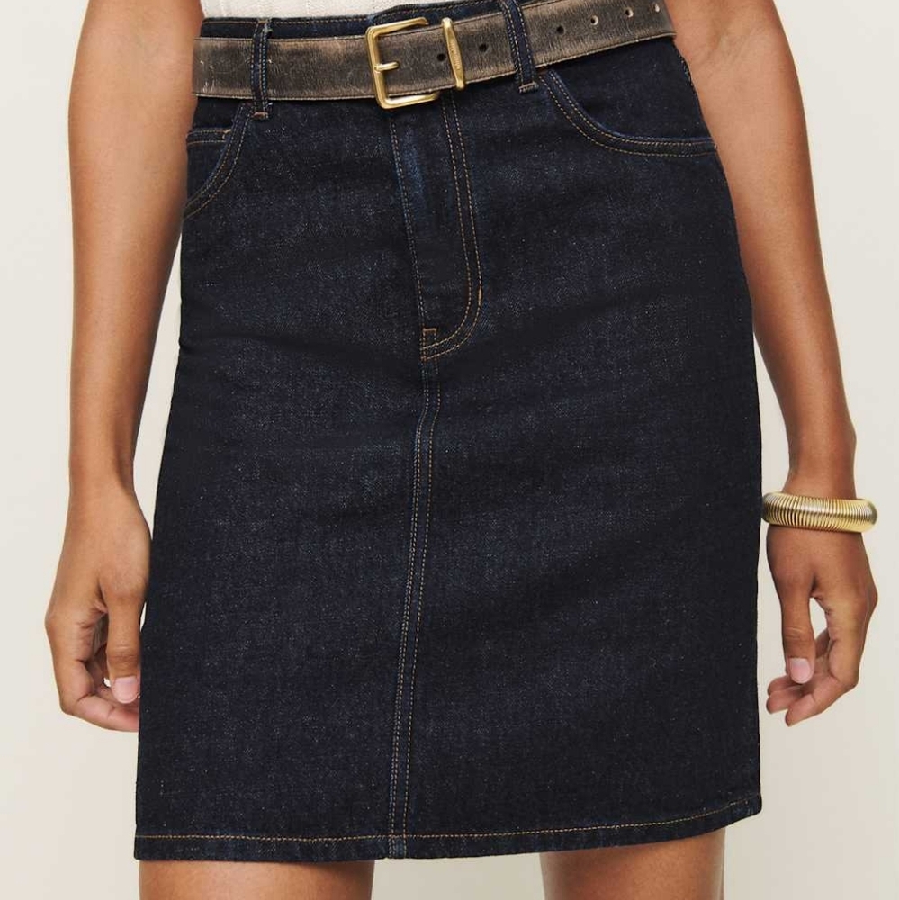Mona Mid Rise Denim Skirt Color: Ondine - Picture 3 of 9